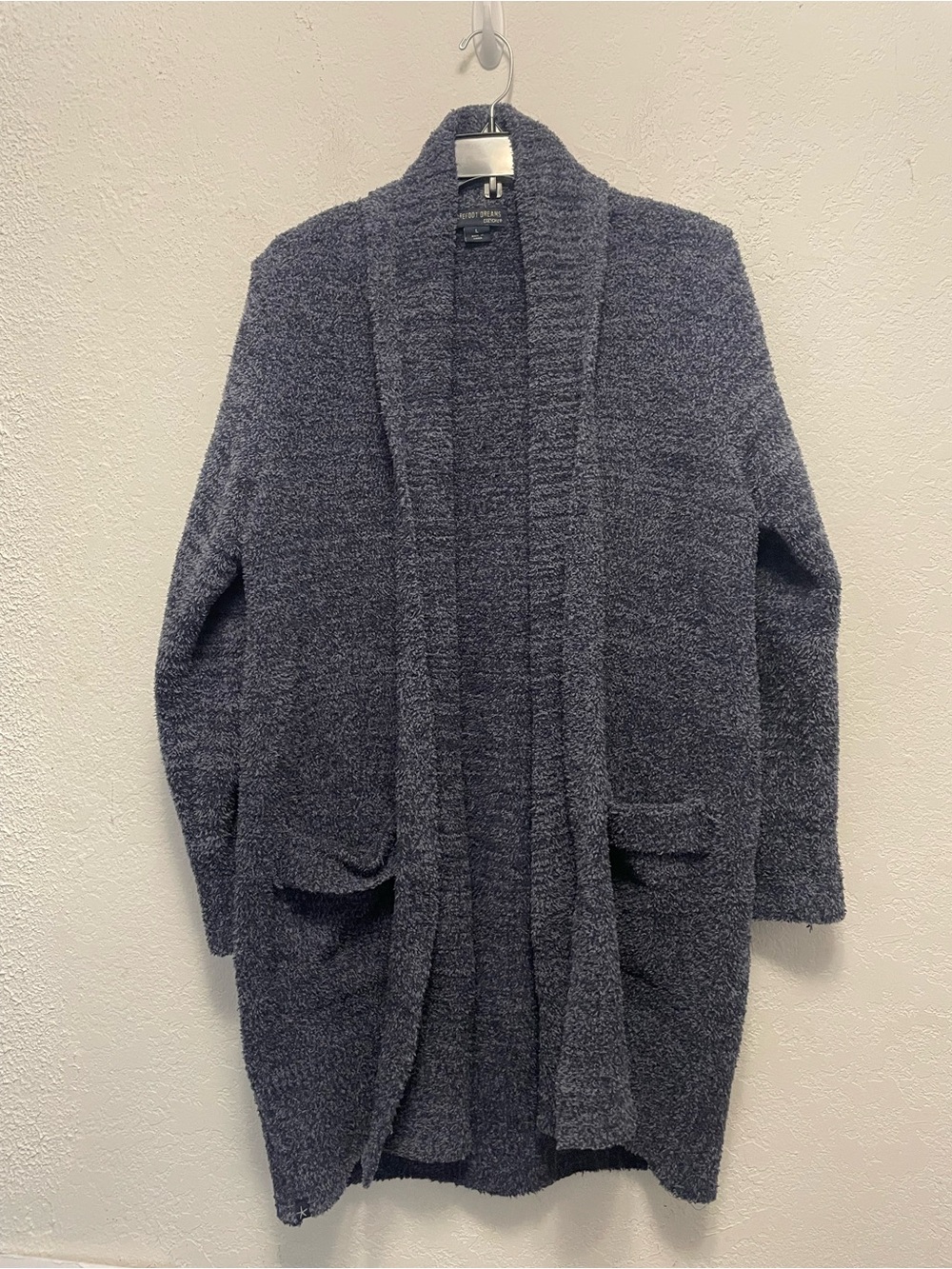 Barefoot Dreams L Cali Cardigan CozyChic Blue Heathered Pockets Plush Thick